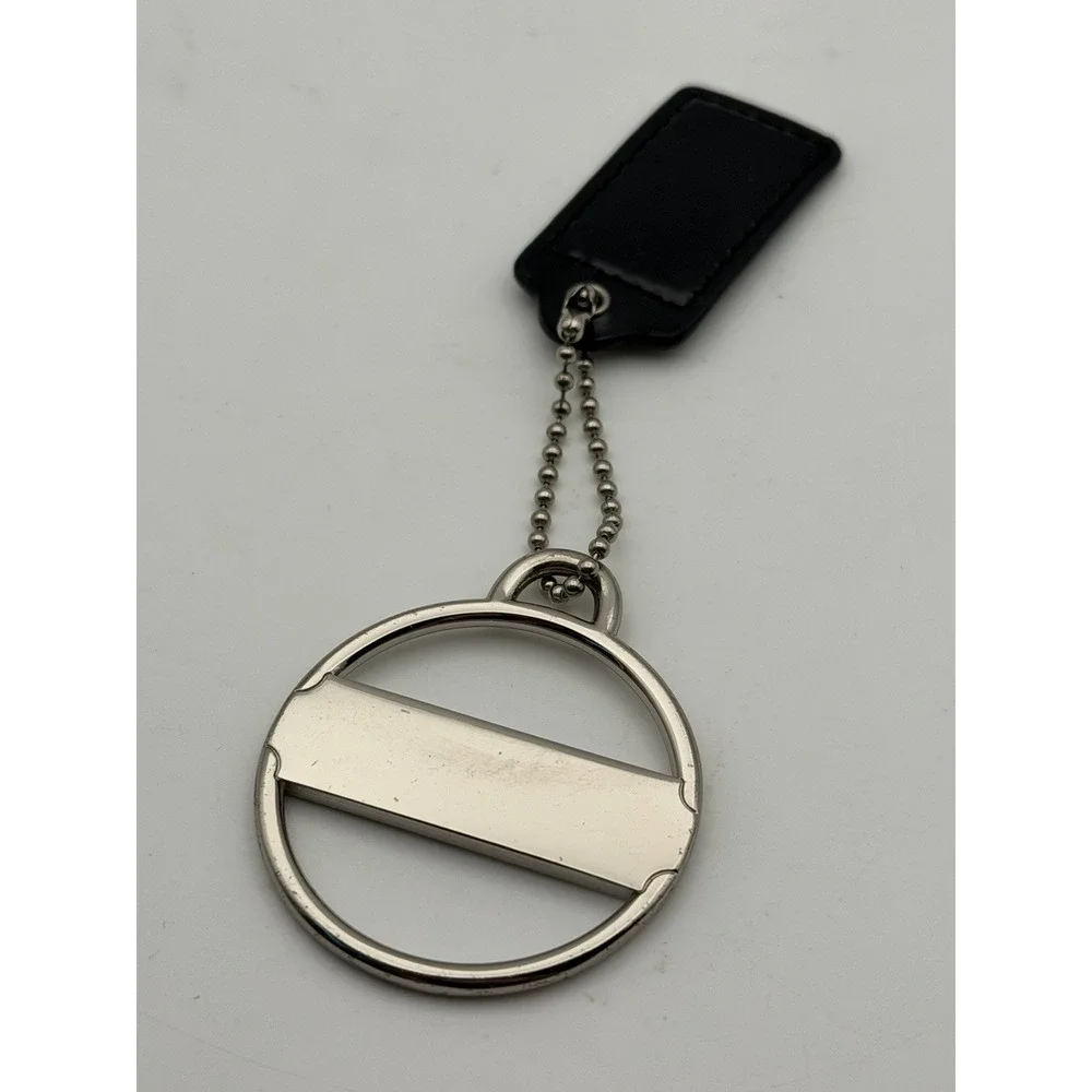 COACH Keychain Silvertone Metal Medallion Logo Purse Charm W/ Small Black Tag